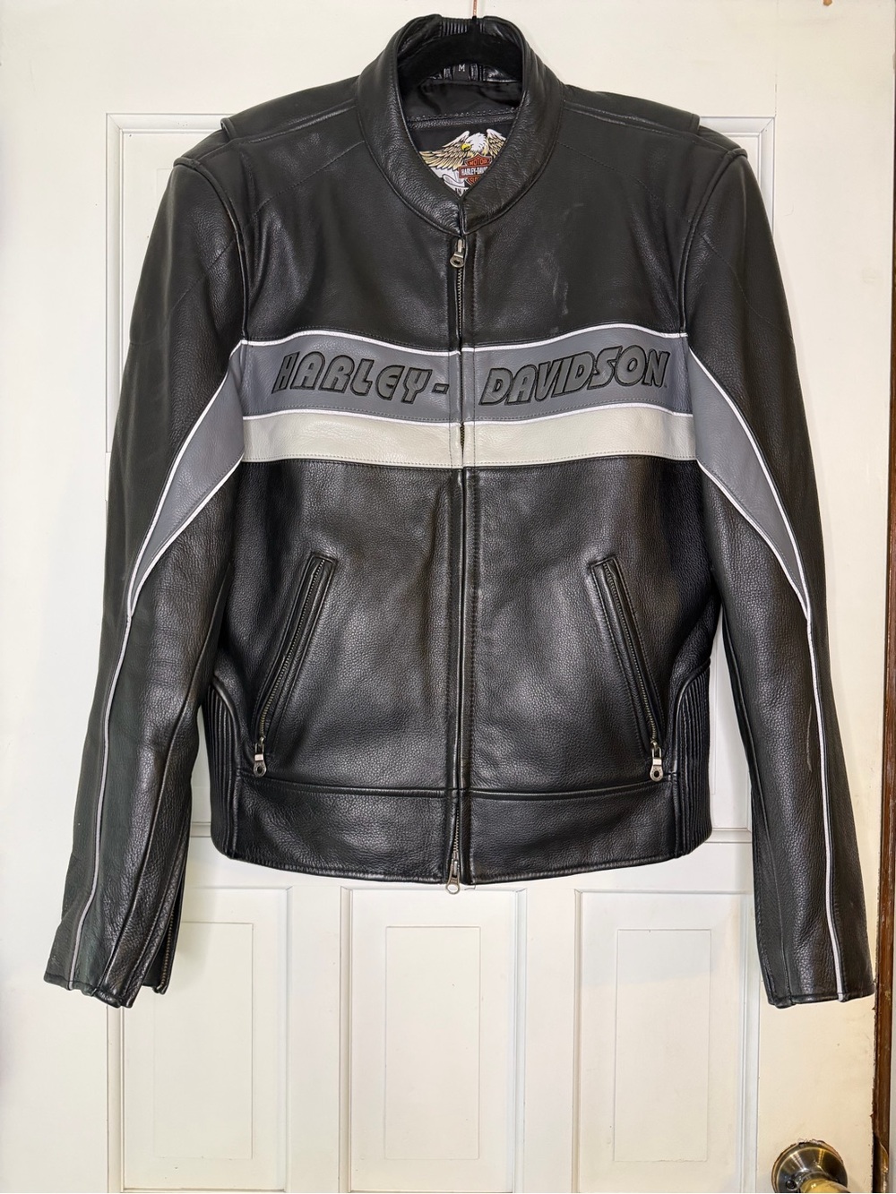 Harley-Davidson Black Leather Jacket with Gray & White Accents
